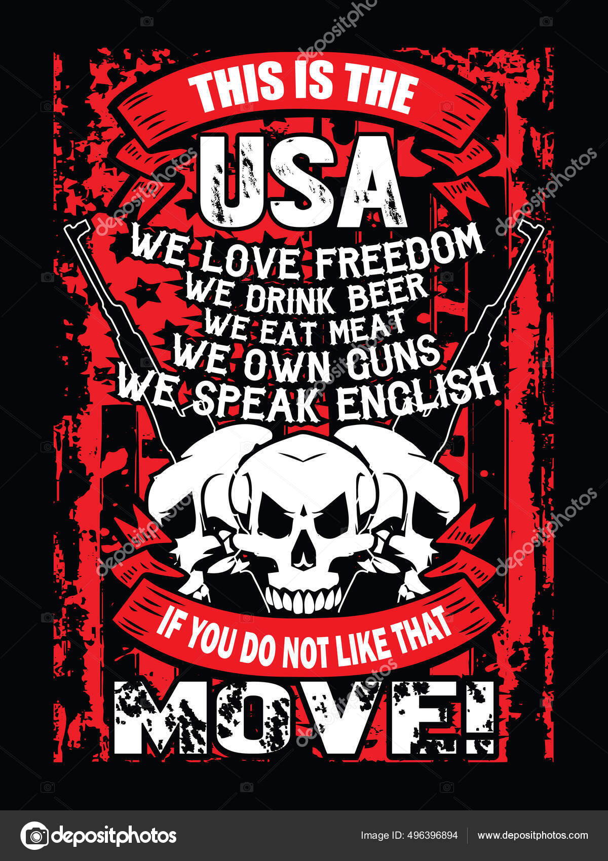 Eua Shirt Design Com Bandeira Dos Eua Crânio Armas Estamos imagem vetorial  de adibrahman© 496396894